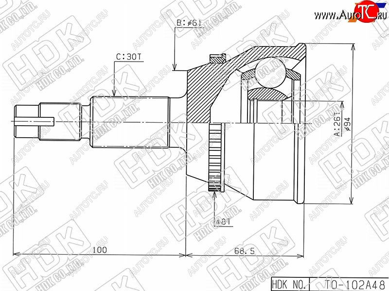 Шрус наружный TOYOTA CAMRY 2GR-FE GSV40 6AT 06-LEXUS ES240350 TO-102A48