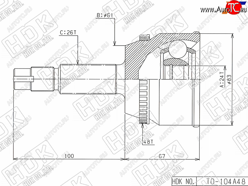 Шрус наружный TOYOTA CAMRY ACV3#ACV4# 2AZ-FE (USA) 01- TO-104A48