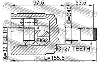 4 549 р. Правый шрус внутренний Febest (32X40X27) Acura TSX CU2 седан (2008-2014). Увеличить фотографию 4