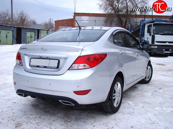 3 369 р. Диффузор заднего бампера Sport var №1 Hyundai Solaris 1 седан RBr дорестайлинг (2010-2014) (Неокрашенный (глянец под окраску))