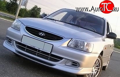 5 949 р. Накладка Street на передний бампер автомобиля Hyundai Accent седан ТагАЗ (2001-2012) (Неокрашенная)