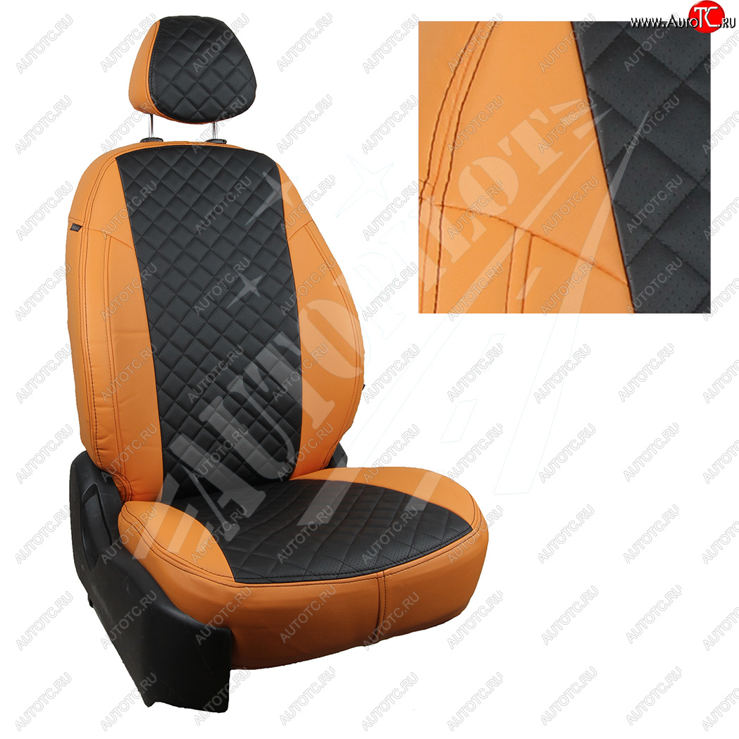 13 999 р. Чехлы сидений AUTOPILOT Экокожа Ромб (задняя спинка 40/60)  Audi A1  8XA хэтчбэк 5 дв. (2010-2018) (Оранжевый + Черный)