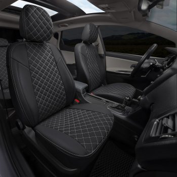 13 999 р. Чехлы сидений (экокожа, 40/60, подлок) Автопилот Ромб  Audi A4  B8 (2007-2015) (черный/белая строчка). Увеличить фотографию 6