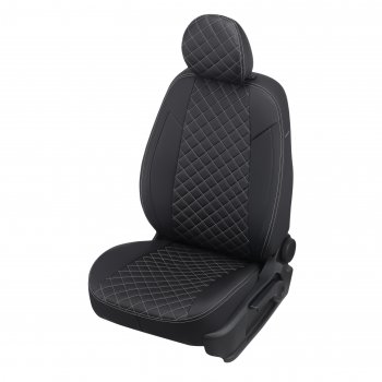 13 999 р. Чехлы сидений (экокожа, 40/60, подлок) Автопилот Ромб  Audi A4  B8 (2007-2015) (черный/белая строчка). Увеличить фотографию 1