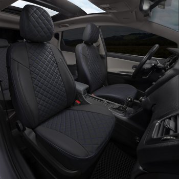 13 999 р. Копируемое: Чехлы сидений (экокожа, 40/60, подлок) Автопилот Ромб  Audi A4  B8 (2007-2015) (черный/синяя строчка). Увеличить фотографию 7