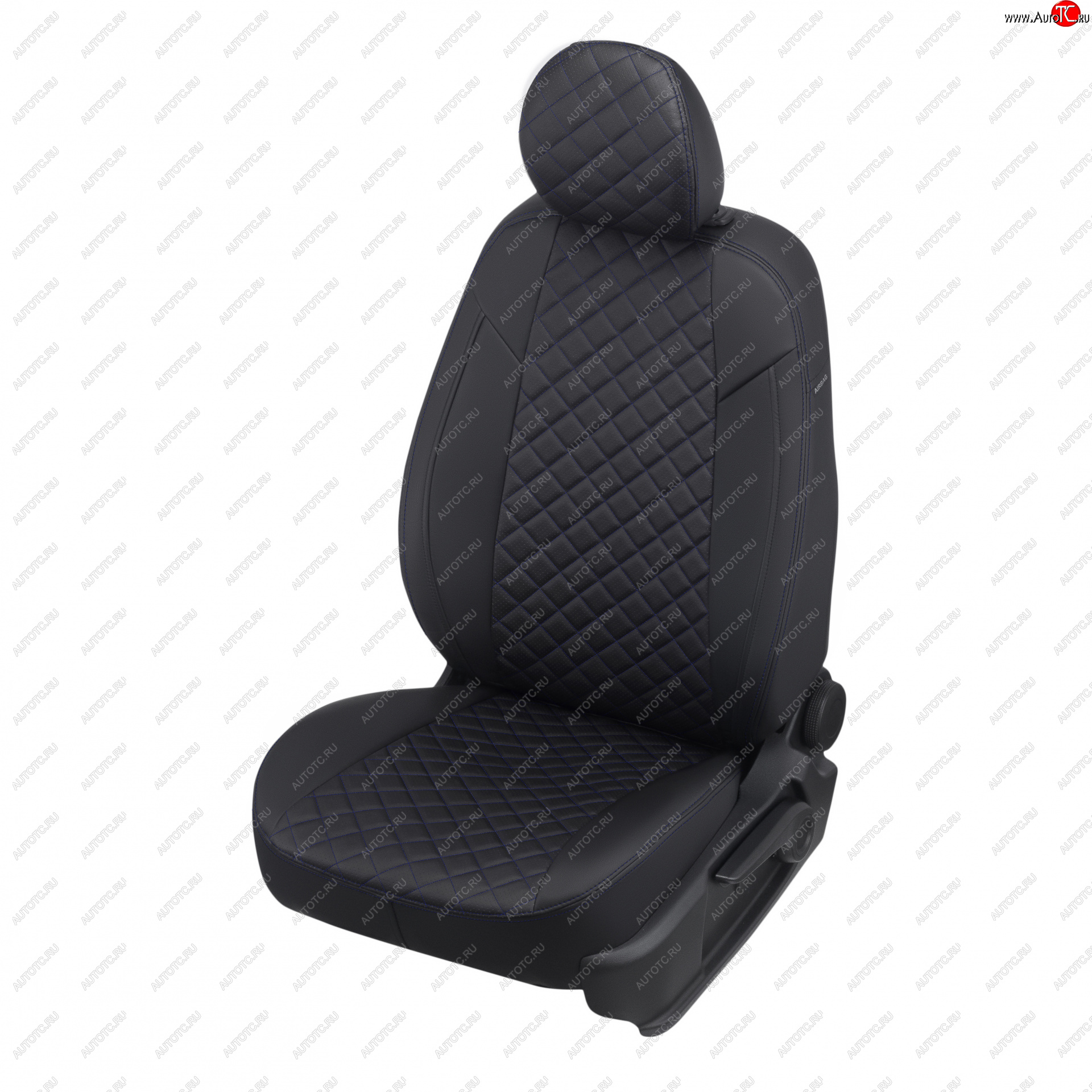 14 499 р. Копируемое: Чехлы сидений (экокожа, 40/60, подлок) Автопилот Ромб  Audi A4  B8 (2007-2015) (черный/синяя строчка)