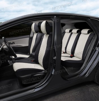 13 999 р. Чехлы сидений (экокожа, 40/60, подлок) Автопилот Ромб  Audi A4  B8 (2007-2015) (черный/белый). Увеличить фотографию 6