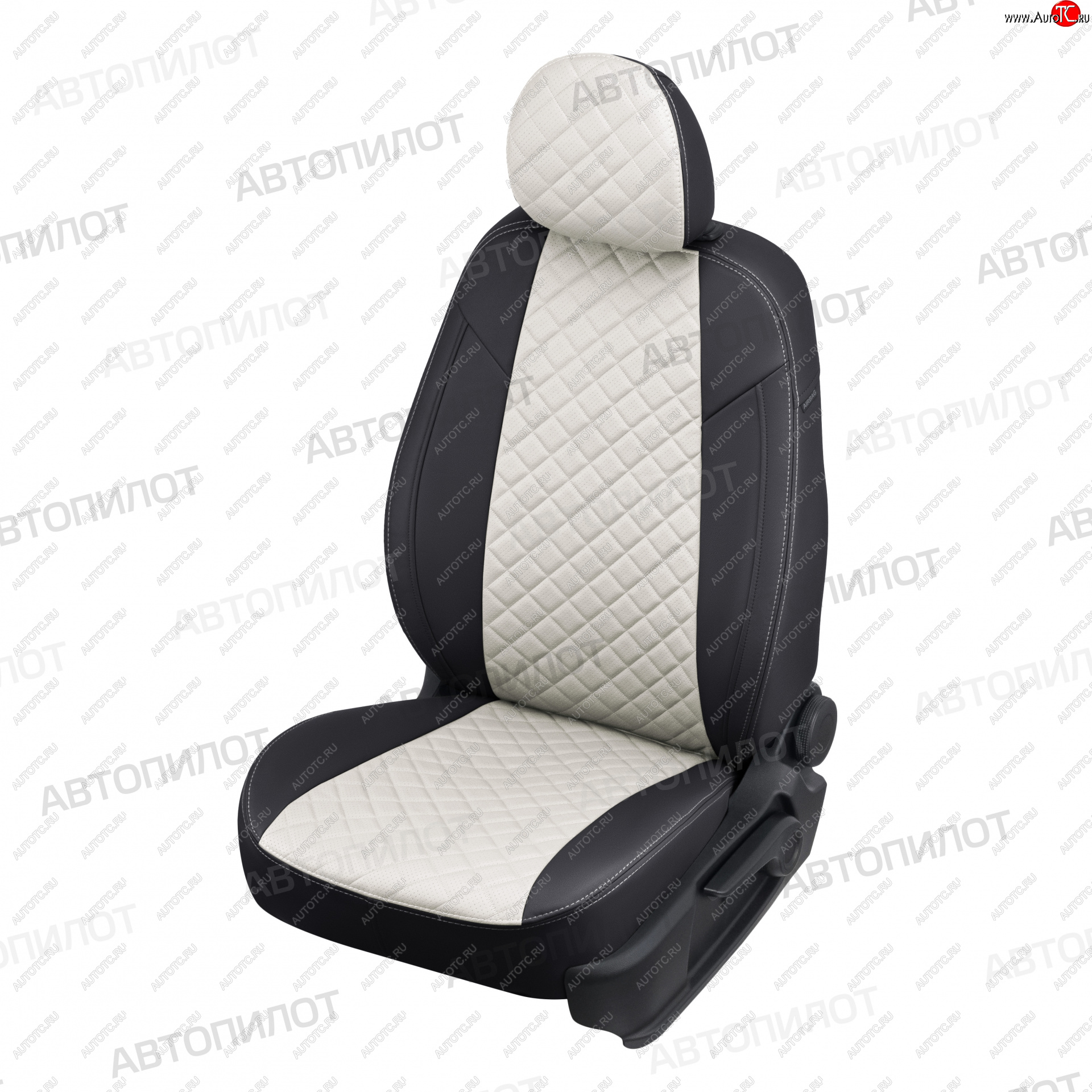 13 999 р. Чехлы сидений (экокожа, 40/60, подлок) Автопилот Ромб  Audi A4  B8 (2007-2015) (черный/белый)