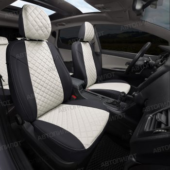 13 999 р. Чехлы сидений (экокожа, 40/60, подлок) Автопилот Ромб  Audi A4  B8 (2007-2015) (черный/белый). Увеличить фотографию 7