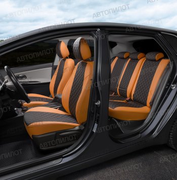 13 999 р. Чехлы сидений (экокожа, 40/60, подлок) Автопилот Ромб  Audi A4  B8 (2007-2015) (оранж/черный). Увеличить фотографию 7