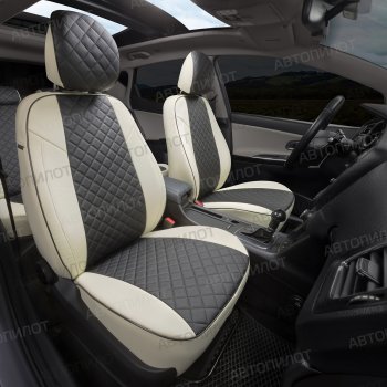 13 999 р. Чехлы сидений (экокожа, 40/60, подлок) Автопилот Ромб  Audi A4  B8 (2007-2015) (белый/черный). Увеличить фотографию 7