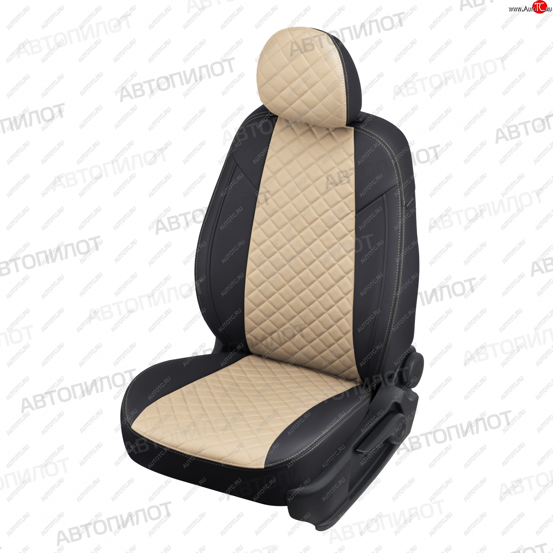 13 999 р. Чехлы сидений (экокожа, 40/60, подлок) Автопилот Ромб  Audi A4  B8 (2007-2015) (черный/бежевый)