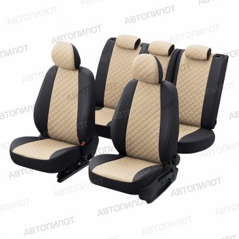13 999 р. Чехлы сидений (экокожа, 40/60, подлок) Автопилот Ромб  Audi A4  B8 (2007-2015) (черный/бежевый). Увеличить фотографию 5