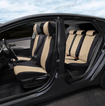 13 999 р. Чехлы сидений (экокожа, 40/60, подлок) Автопилот Ромб  Audi A4  B8 (2007-2015) (черный/бежевый). Увеличить фотографию 8