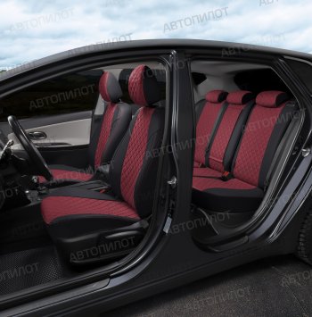 13 999 р. Чехлы сидений (экокожа, 40/60, подлок) Автопилот Ромб  Audi A4  B8 (2007-2015) (черный/бордовый). Увеличить фотографию 7