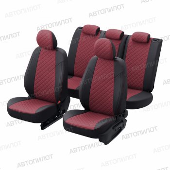 13 999 р. Чехлы сидений (экокожа, 40/60, подлок) Автопилот Ромб  Audi A4  B8 (2007-2015) (черный/бордовый). Увеличить фотографию 5
