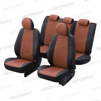 13 999 р. Чехлы сидений (экокожа, 40/60, подлок) Автопилот Ромб  Audi A4  B8 (2007-2015) (черный/коричневый). Увеличить фотографию 6