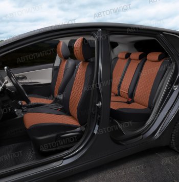 13 999 р. Чехлы сидений (экокожа, 40/60, подлок) Автопилот Ромб  Audi A4  B8 (2007-2015) (черный/коричневый). Увеличить фотографию 8