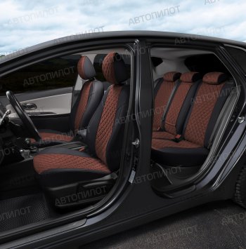 13 999 р. Чехлы сидений (экокожа/алькантара, сплошная) Автопилот Ромб  Audi A4 ( B6,  B7) (2000-2008) (черный/шоколад). Увеличить фотографию 7