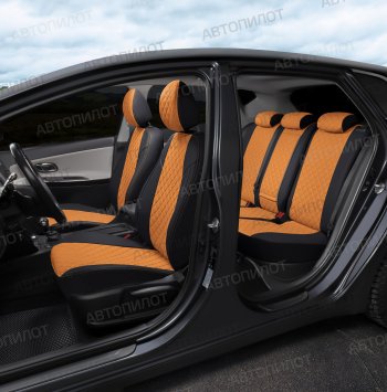 13 999 р. Чехлы сидений (экокожа, сплош. сп./с вырезом под подл.) Автопилот Ромб  Audi A4 ( B6,  B7) (2000-2008) (черный/оранж). Увеличить фотографию 7