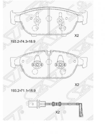3 099 р. Комплект передних тормозных колодок SAT (Китай) Audi A6 C7 рестайлинг, седан (2014-2018). Увеличить фотографию 1