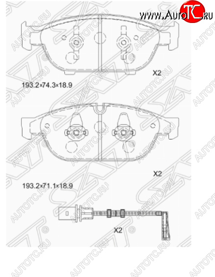 3 099 р. Комплект передних тормозных колодок SAT (Китай) Audi A6 C7 рестайлинг, седан (2014-2018)