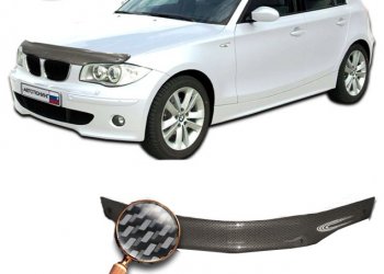 2 599 р. Дефлектор капота CA-Plastiс  BMW 1 серия ( E87,  E82,  E81) (2004-2012) (Шелкография карбон-серебро). Увеличить фотографию 1