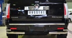 24 499 р. Защита заднего бампера (2 трубы Ø76 и 42 мм уголки, нержавейка) Russtal  Cadillac Escalade  GMT926 джип 5 дв. (2006-2014). Увеличить фотографию 1