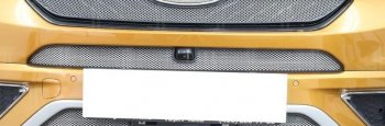 Защитная сетка радиатора в бампер Стрелка 11 Стандарт (алюминий/пластик, верхняя под камеру) Chery (Черри) Tiggo 7 (Тиго) (2016-2020)