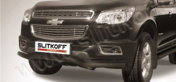 8 549 р. Защита переднего бампера Slitkoff (волна, d57) Chevrolet Trailblazer GM800 дорестайлинг (2012-2016) (Сталь с полимерным покрытием. Цвет: чёрный). Увеличить фотографию 1