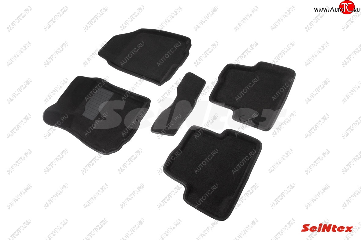 4 849 р. Износостойкие коврики в салон SeiNtex Premium 3D 4 шт. (ворсовые, черные) Chevrolet Aveo T300 седан (2011-2015)