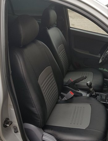 5 999 р. Чехлы для сидений Lord Autofashion Турин (экокожа) Chevrolet Aveo T250 седан рестайлинг (2006-2011) (Чёрный, вставка серый). Увеличить фотографию 4