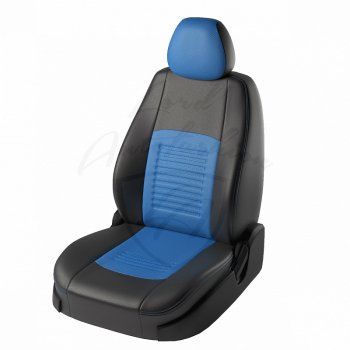 8 599 р. Чехлы для сидений Lord Autofashion Турин (экокожа)  Chevrolet Aveo ( T200,  T250) (2003-2011) (Чёрный, вставка синий). Увеличить фотографию 1
