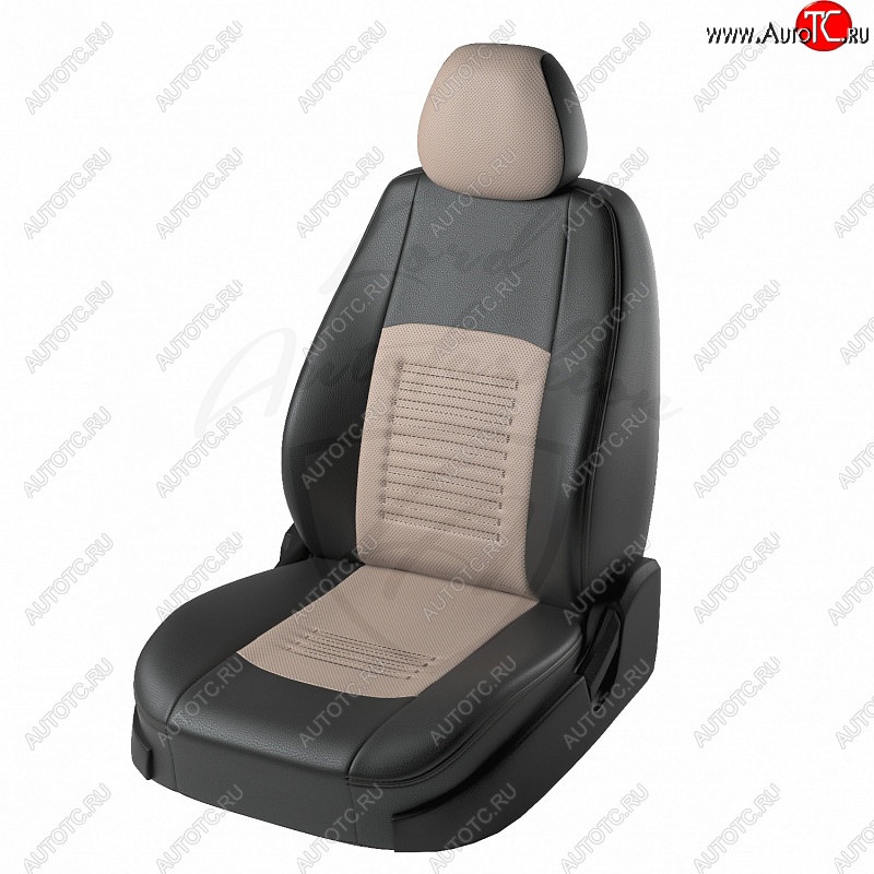 8 599 р. Чехлы для сидений Lord Autofashion Турин (экокожа) Chevrolet Aveo T250 седан рестайлинг (2006-2011) (Чёрный, вставка бежевая)
