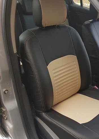 8 599 р. Чехлы для сидений Lord Autofashion Турин (экокожа) Chevrolet Aveo T250 седан рестайлинг (2006-2011) (Чёрный, вставка бежевая). Увеличить фотографию 3