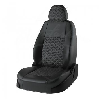 Чехлы для сидений Lord Autofashion Турин соты (экокожа) Chevrolet Aveo T200 седан (2003-2008)  (Чёрный, вставка чёрный, соты чёрные)
