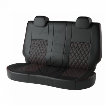 6 399 р. Чехлы для сидений Lord Autofashion Турин Ромб (экокожа)  Chevrolet Aveo  T300 (2011-2015) (Чёрный, вставка чёрная, строчка красная). Увеличить фотографию 2