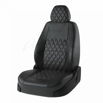 8 999 р. Чехлы для сидений Lord Autofashion Турин Ромб (экокожа)  Chevrolet Aveo  T300 (2011-2015) (Чёрный, вставка чёрная, строчка чёрная). Увеличить фотографию 1