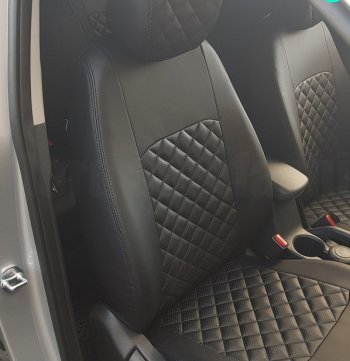 8 999 р. Чехлы для сидений Lord Autofashion Турин Ромб (экокожа)  Chevrolet Aveo  T300 (2011-2015) (Чёрный, вставка чёрная, строчка чёрная). Увеличить фотографию 3