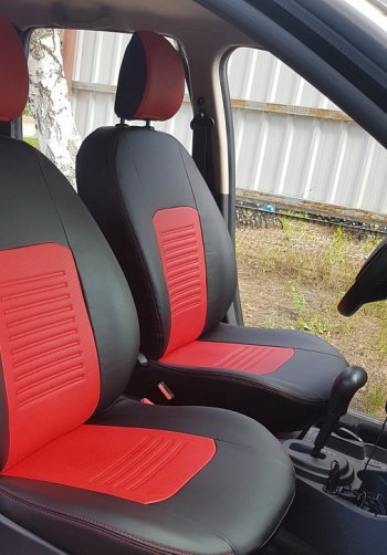 8 599 р. Чехлы для сидений Lord Autofashion Турин (экокожа)  Chevrolet Aveo  T300 (2011-2015) (Чёрный, вставка красная). Увеличить фотографию 3