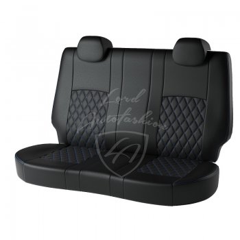 8 999 р. Чехлы для сидений Lord Autofashion Турин Ромб (экокожа)  Chevrolet Aveo  T300 (2011-2015) (Черный, вставка черная, строчка синяя). Увеличить фотографию 2