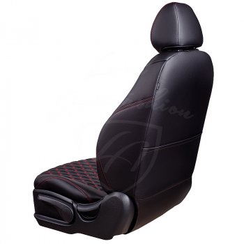 10 899 р. Чехлы для сидений Lord Autofashion Байрон (экокожа, раздельная спинка)  Chevrolet Aveo  T300 (2011-2015) (Черный, вставка черная, строчка красная). Увеличить фотографию 4