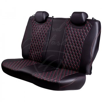 10 899 р. Чехлы для сидений Lord Autofashion Байрон (экокожа, раздельная спинка)  Chevrolet Aveo  T300 (2011-2015) (Черный, вставка черная, строчка красная). Увеличить фотографию 5