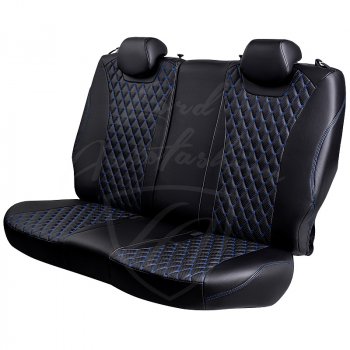 10 899 р. Чехлы для сидений Lord Autofashion Байрон (экокожа, раздельная спинка)  Chevrolet Aveo  T300 (2011-2015) (Черный, вставка черная, строчка синяя). Увеличить фотографию 5