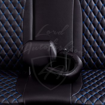 10 899 р. Чехлы для сидений Lord Autofashion Байрон (экокожа, раздельная спинка)  Chevrolet Aveo  T300 (2011-2015) (Черный, вставка черная, строчка синяя). Увеличить фотографию 6