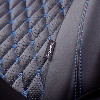 10 899 р. Чехлы для сидений Lord Autofashion Байрон (экокожа, раздельная спинка)  Chevrolet Aveo  T300 (2011-2015) (Черный, вставка черная, строчка синяя). Увеличить фотографию 2