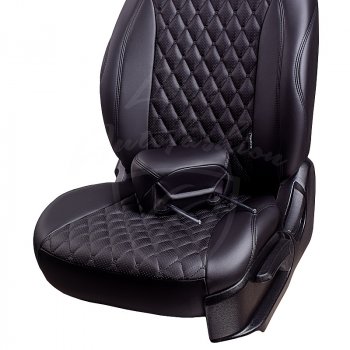 16 749 р. Чехлы для сидений Lord Autofashion Байрон (экокожа, раздельная спинка)  Chevrolet Aveo  T300 (2011-2015) (Черный, вставка черная, строчка черная). Увеличить фотографию 3