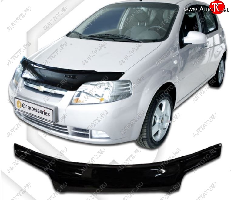 1 999 р. Дефлектор капота CA Plastic (черный)  Chevrolet Aveo  T200 (2002-2008) (Classic черный, Без надписи)