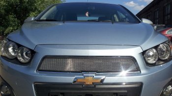 Защитная сетка решетки радиатора Стрелка 11 Стандарт (алюминий/пластик) Chevrolet (Шевролет) Aveo (Авео)  T300 (2011-2015) T300 седан, хэтчбек