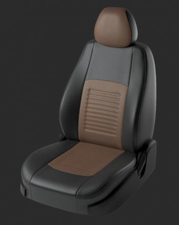 5 749 р. Чехлы для сидений Lord Autofashion Турин (экокожа, спинка 60/40, 2 Г-образных подголовника)  Chevrolet Aveo  T300 (2011-2015) (Черный, вставка темно-коричневая). Увеличить фотографию 1